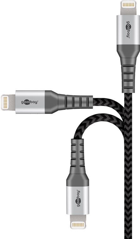 Lightning auf USB-A Textilkabel mit Metallsteckern, extra-robustes Verbindungskabel für Apple iPhone, iPad, iPod, AirPod, optimierter Knickschutz
