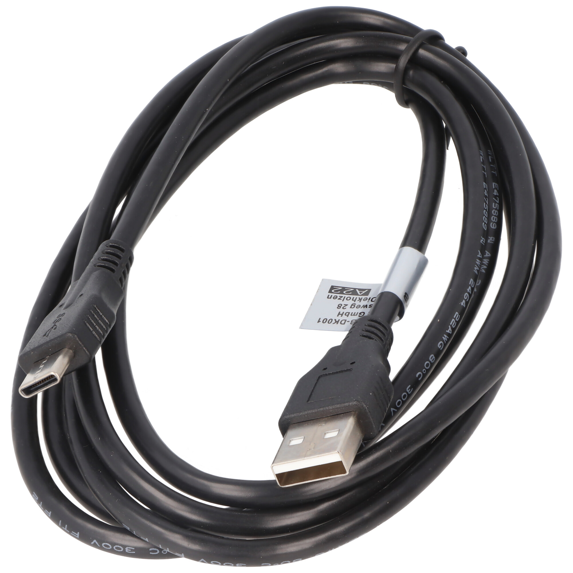 AccuCell Datenkabel - USB Type C (USB-C) Stecker auf USB A (USB-A 2.0) Stecker - 1,8m
