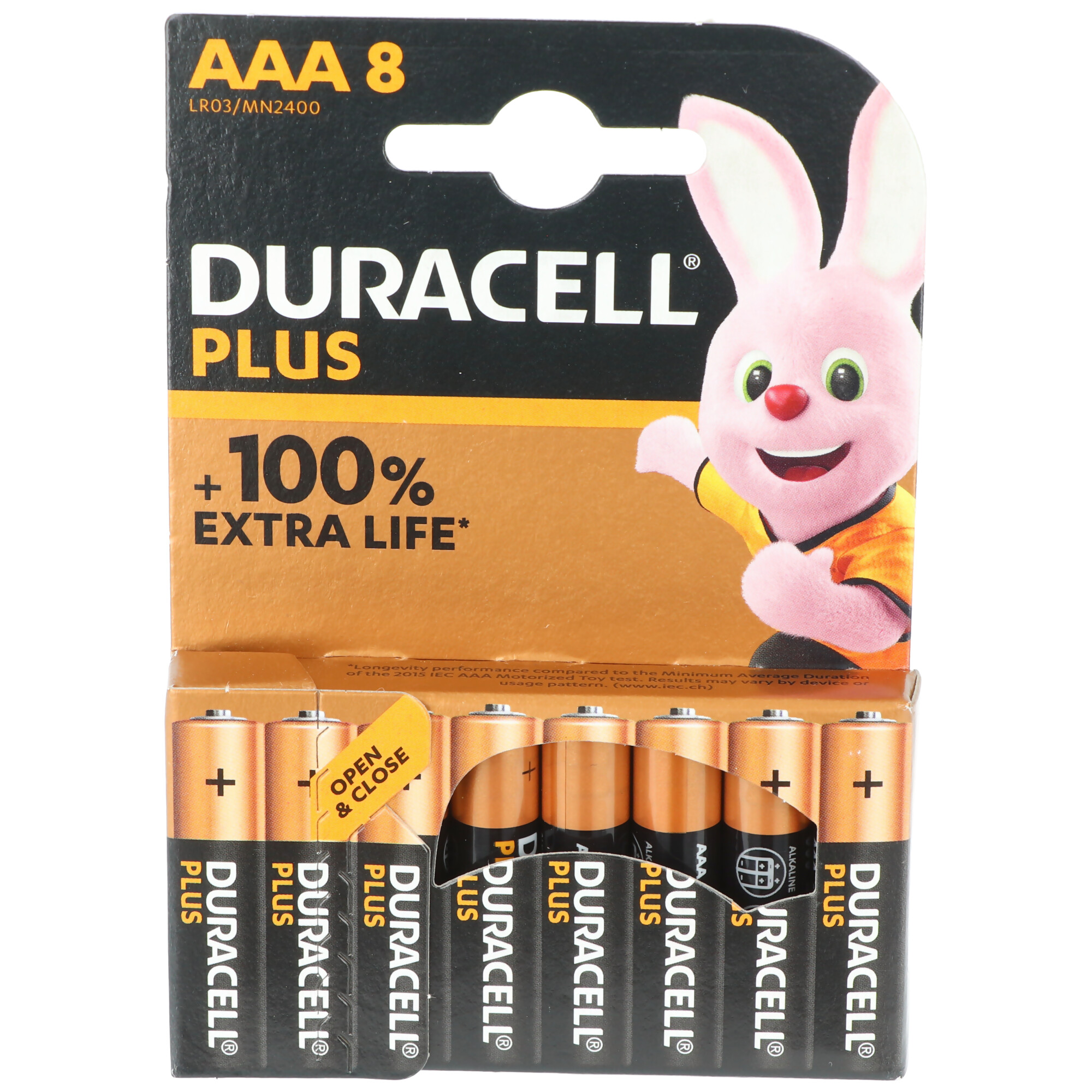 Duracell Batterie Alkaline, Micro, AAA, LR03, 1.5V Plus, Extra Life, Retail Blister (8-Pack)