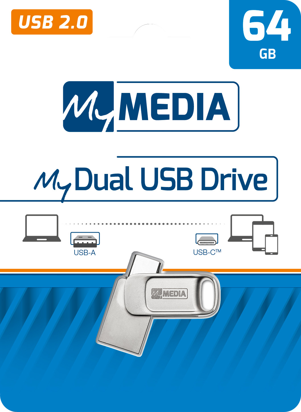 Mymedia USB 2.0 OTG Stick 64GB, Typ A-C, My Dual, silber Retail-Blister