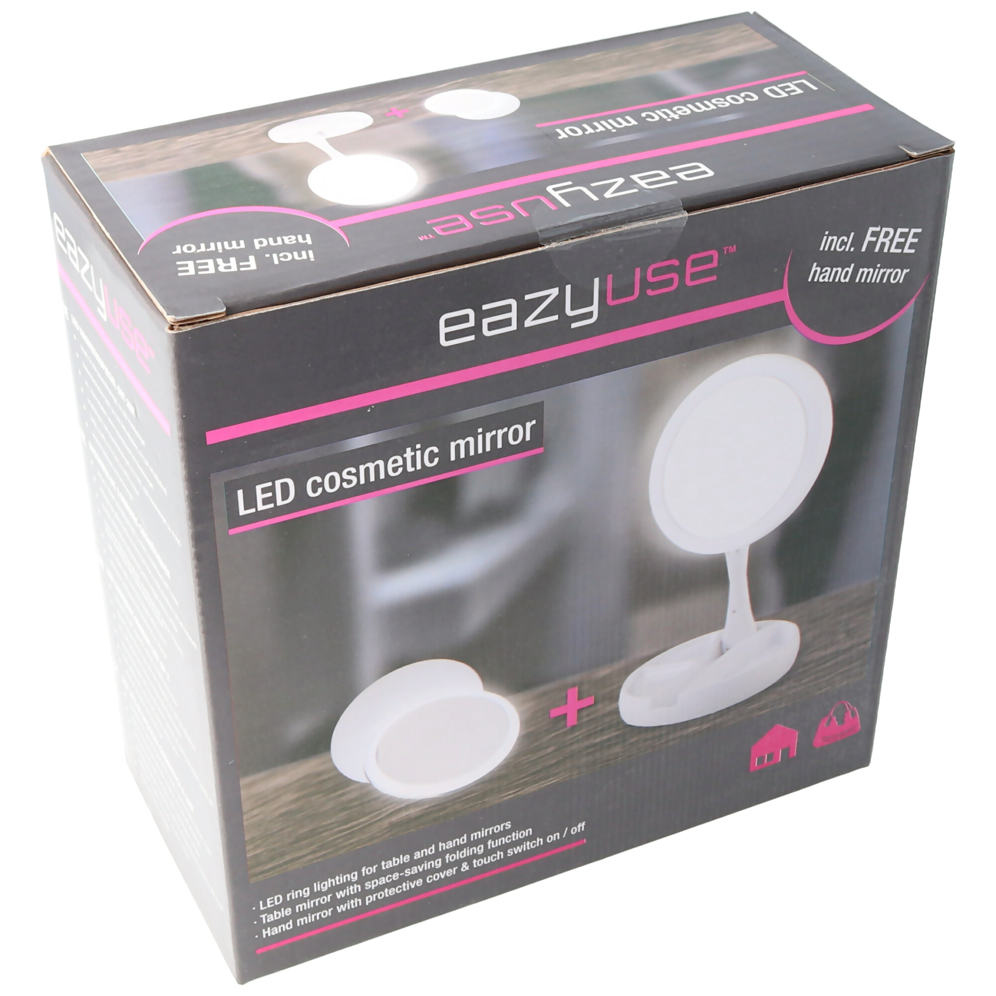 LED Tisch Kosmetikspiegel weiss mit AA Batterien unn inklusive Gratis Handspiegel