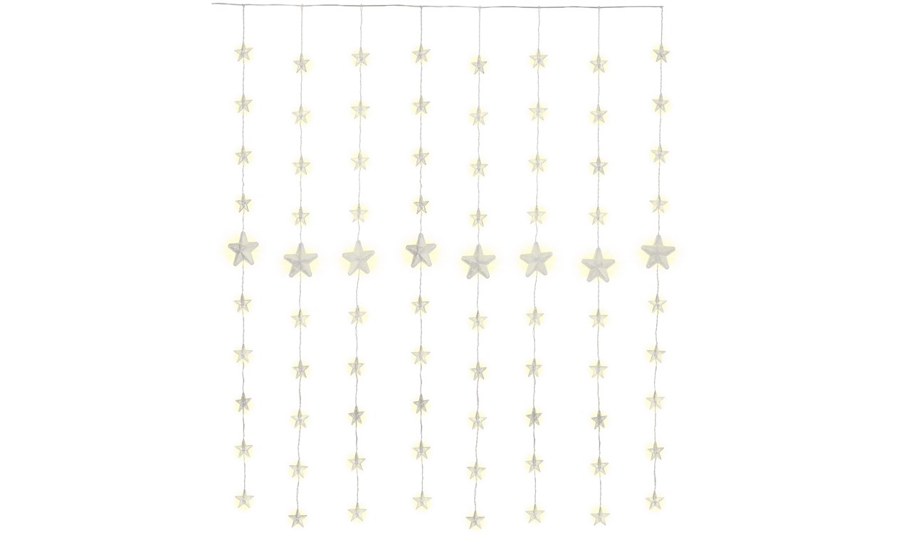 Goobay 80er LED-Sternenvorhang - mit Fernbedienung, Timer-Funktion, 8 Leuchtmodi, Dimmer und 31 V-Außentrafo, warm-weiß (3000 K)