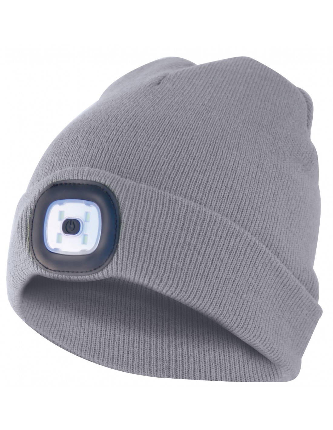 Mütze mit LED-Frontleuchte, Strickmütze mit LED-Licht ideal zum Joggen, Campen, Arbeiten, wiederaufladbar per USB und waschbar, hellgrau