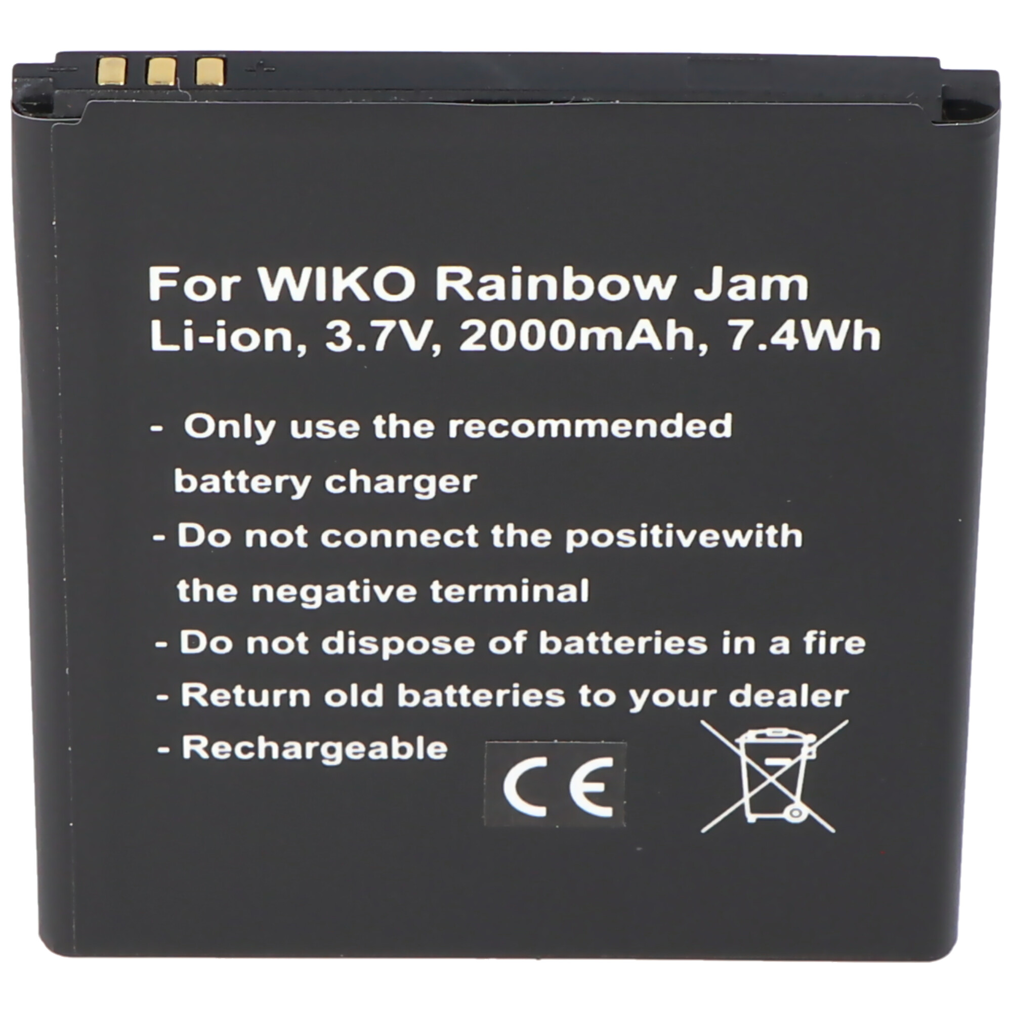 Akku passend für Wiko Rainbow Jam, Wiko Rainbow Jam 4G, Akku 5222, 60,2 x 70,0 x 4,7mm
