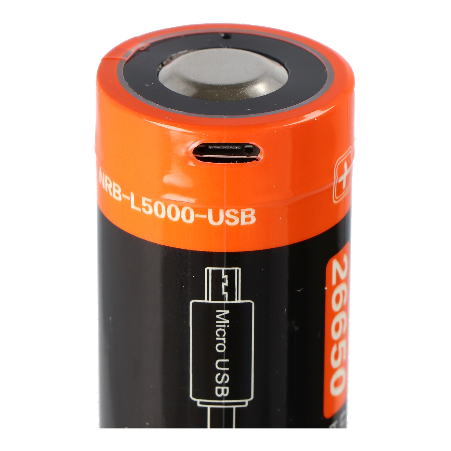 26650 Li-Ion Akku 5000mAh mit 3,7 Volt max. 18,5Wh, mit USB-Ladeanschluss
