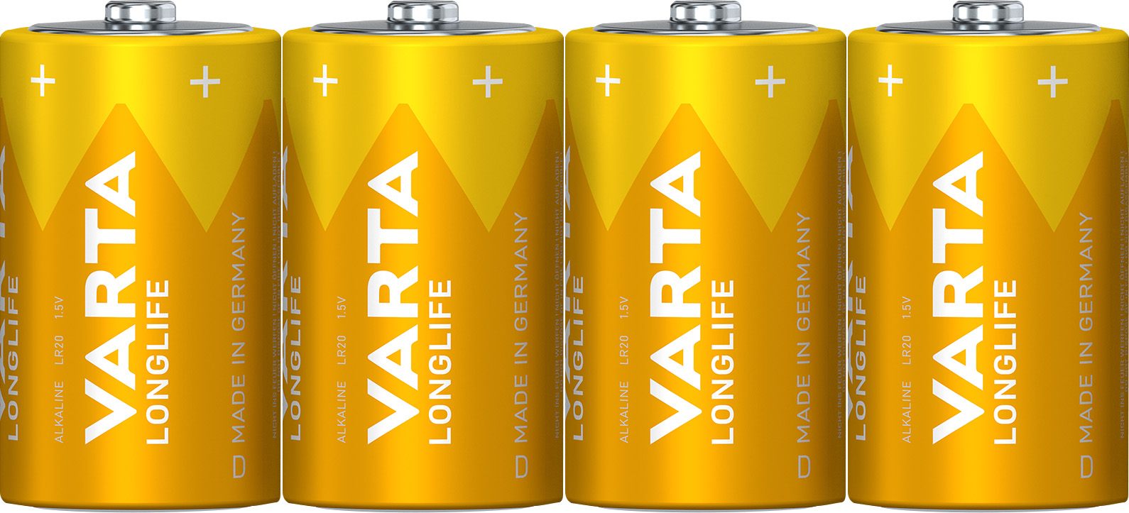 Varta Batterie Alkaline, Mono, D, LR20, 1.5V Longlife, Folienverpackung (4-Pack)
