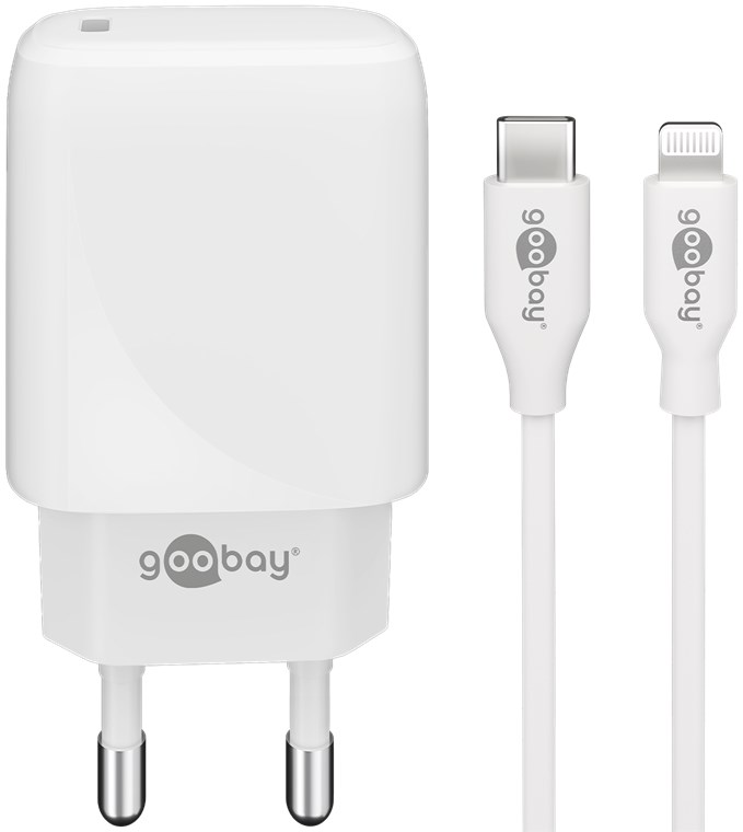Goobay Lightning/USB-C™ PD-Ladeset (20 W) - USB-C™-Netzteil 20 W inklusive USB-C™ auf Lightning  Kabel für z. B. iPhone 12