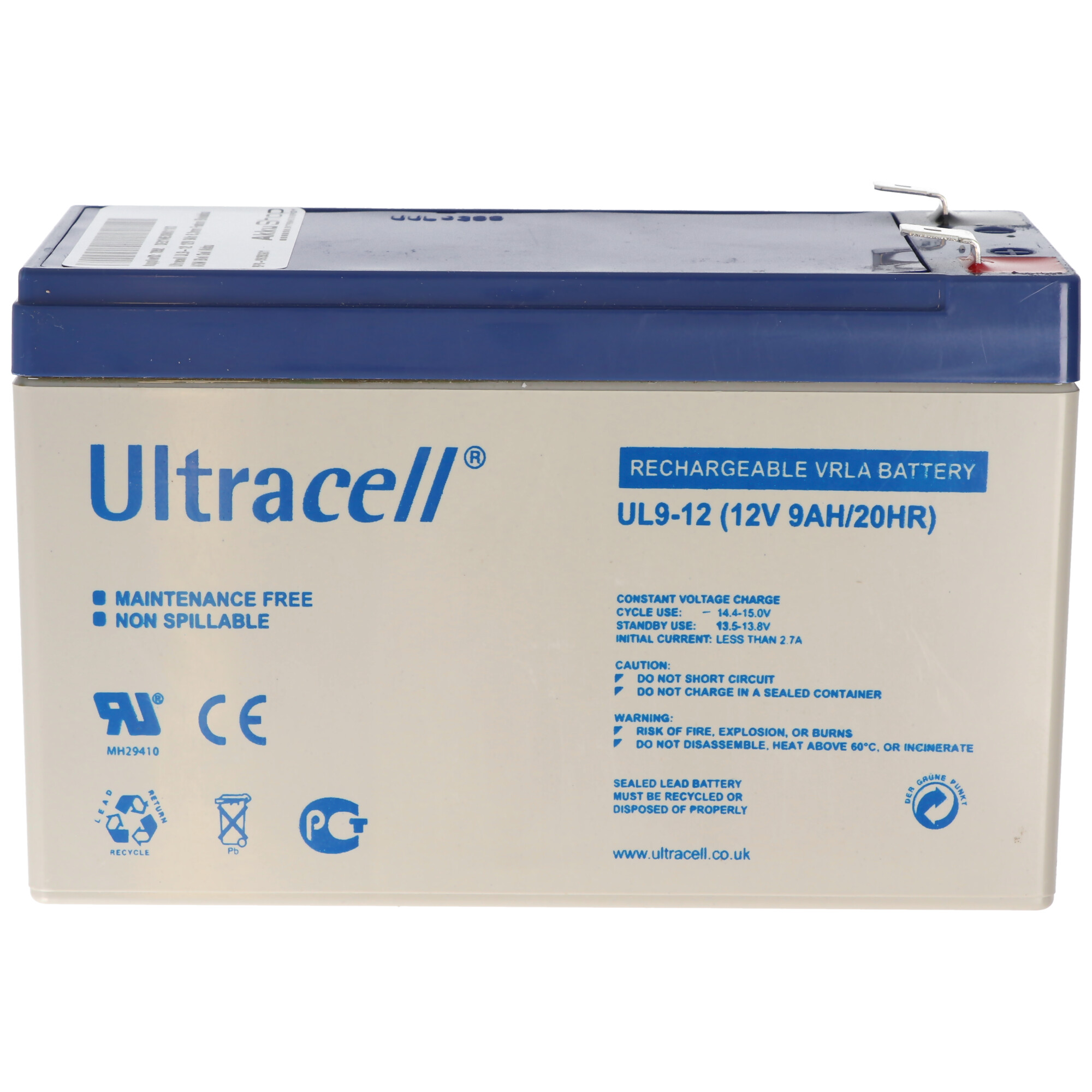 Ultracell UL9-12 12V 9Ah 6,3mm Faston Bleiakku AGM Blei Gel Akku