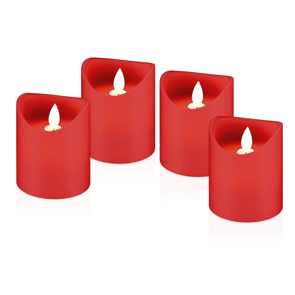 4er Set LED-Echtwachs-Kerzen in rot, Deko ideal für Advent, Adventskranz und Weihnachten