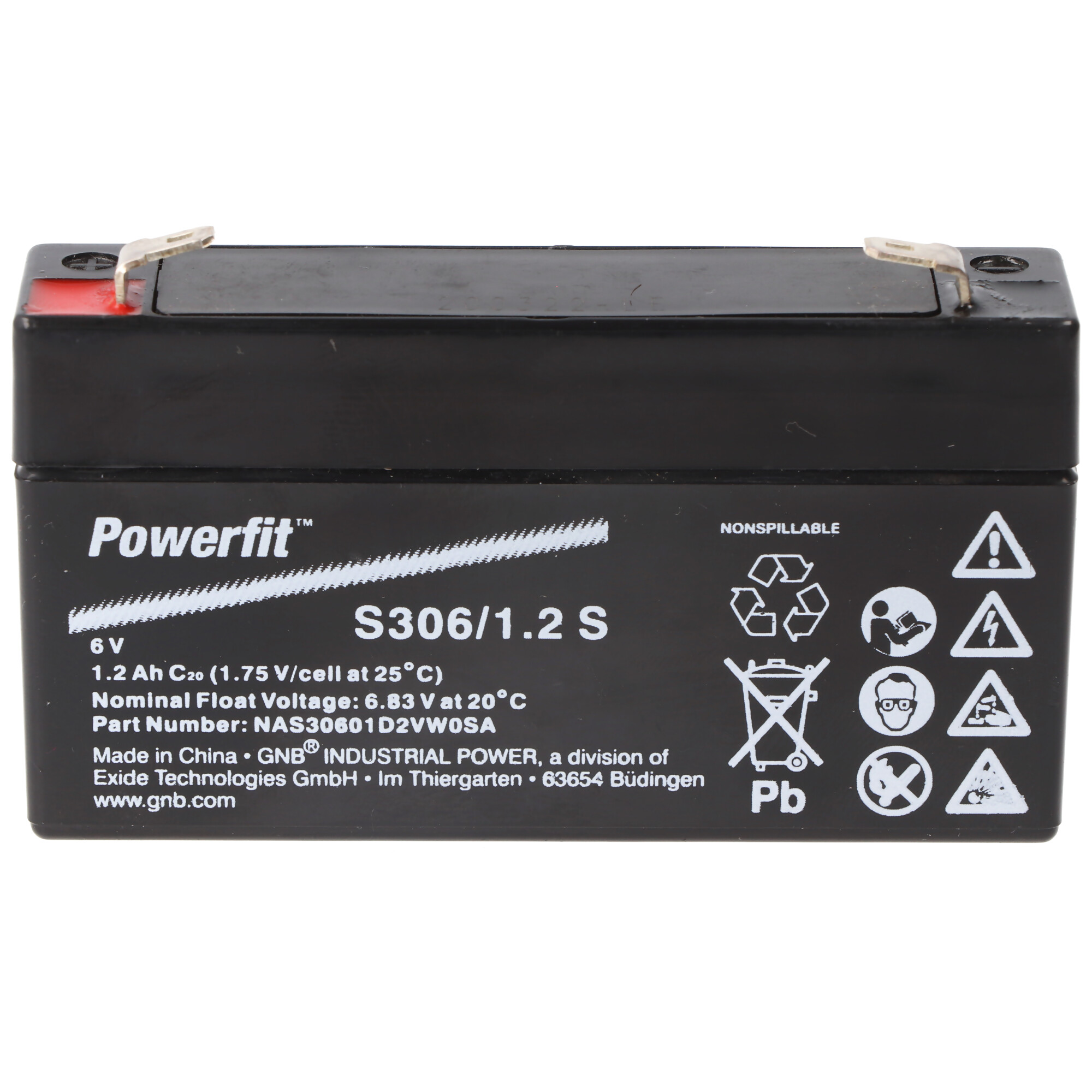 Exide Powerfit S306/1,2 S Blei Akku mit Faston 4,8 mm 6V, 1200mAh