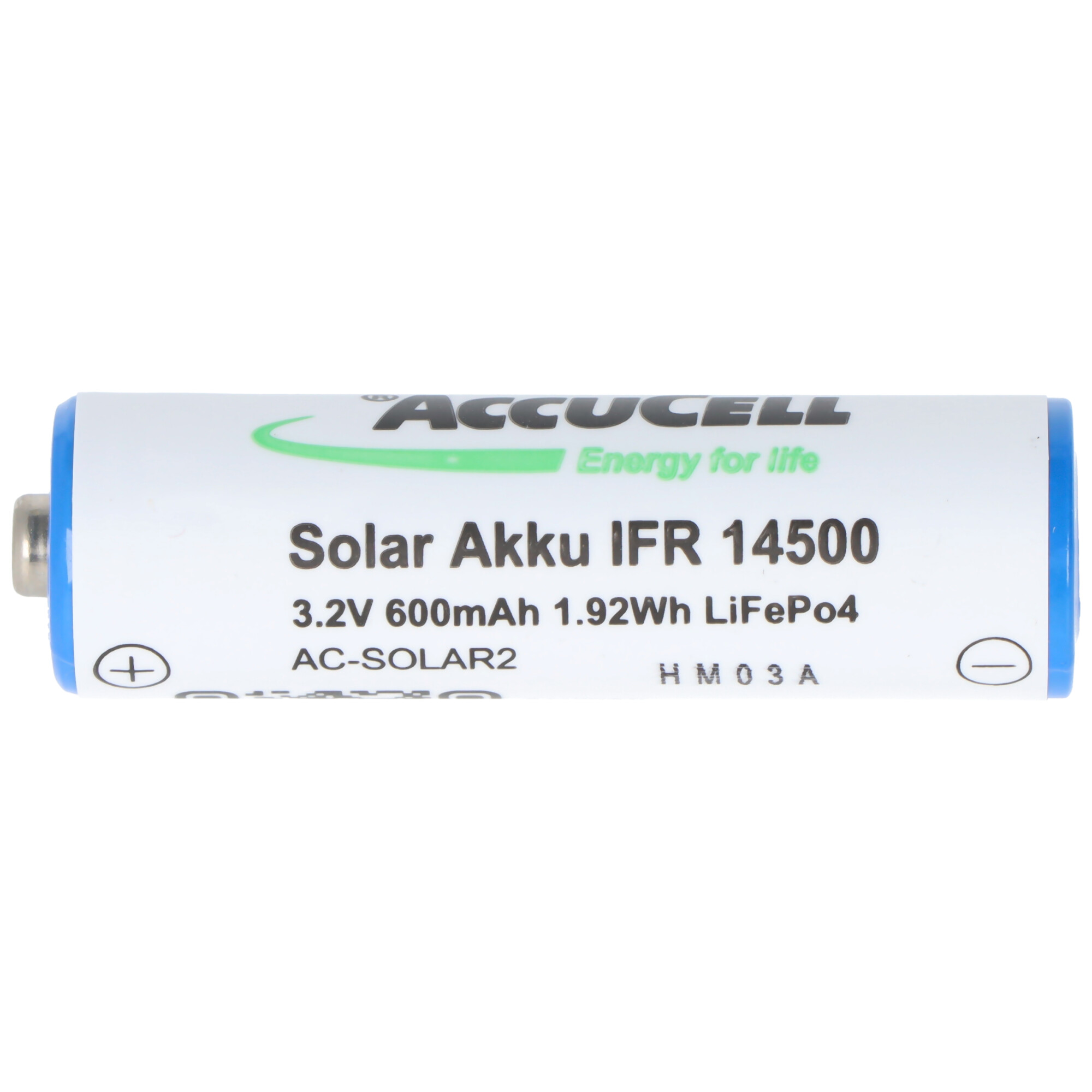 3,2 Volt Solar Akku Lithium IFR 14500 AA 600mAh LiFePo4 Akku mit Kopf ungeschützt 14,2 x 50,6mm
