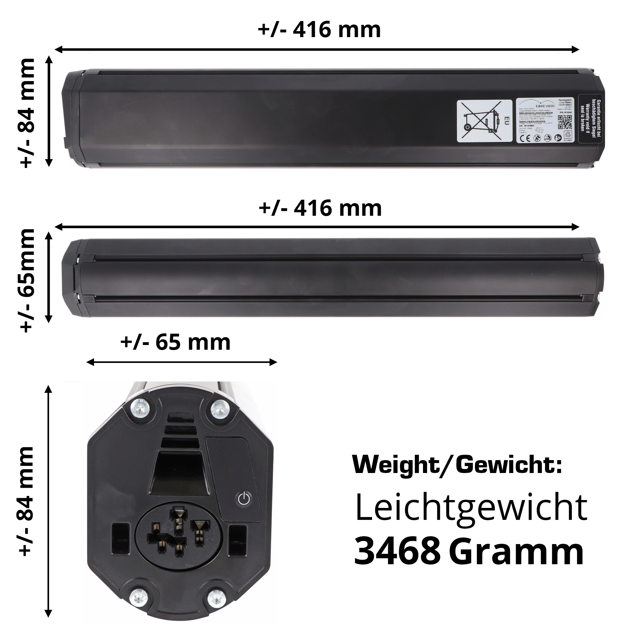 630Wh PowerPack für Bosch Active (Plus) / Performance (CX) 36 V Intube vertikal 41,6cm Lang