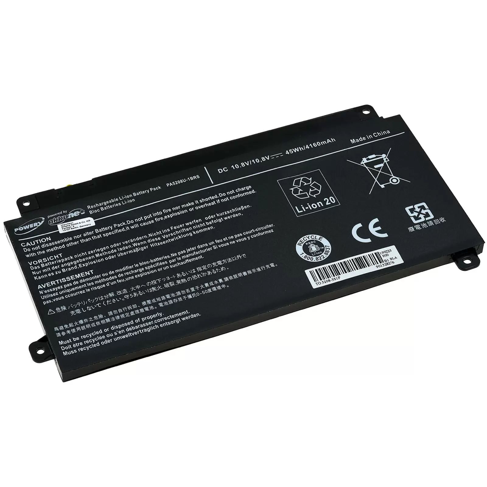 Akku für Laptop Toshiba Chromebook 2 CB35 / CB-35-B3340 / Typ PA5208U-1BRS - 11,4V - 4200 mAh