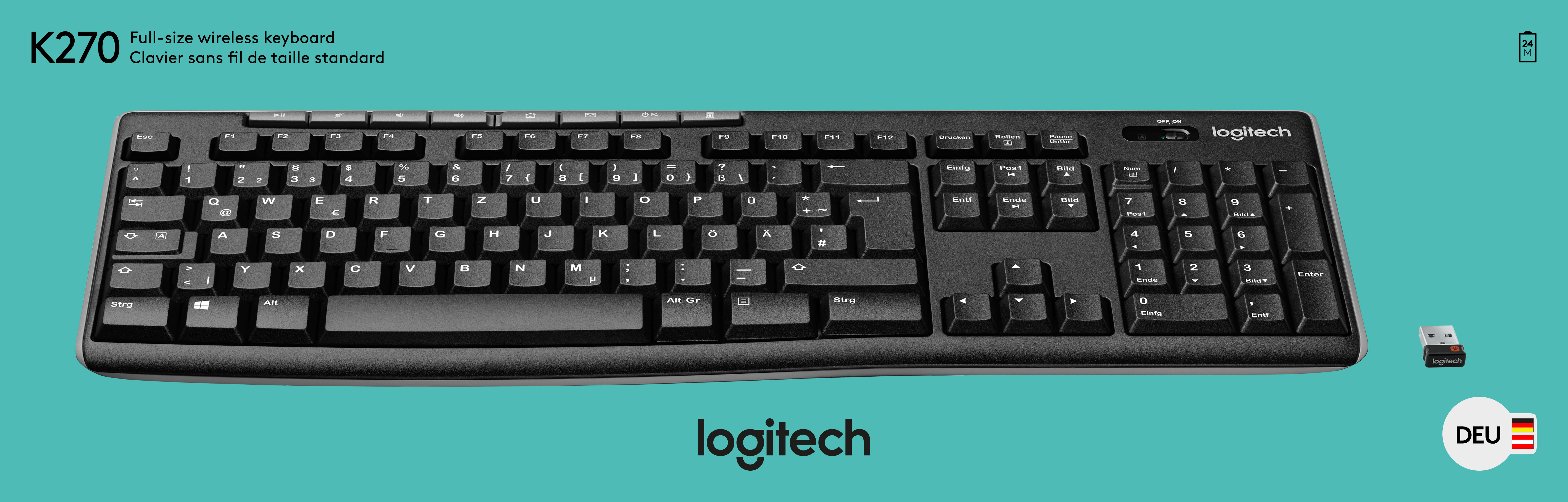 Logitech Tastatur K270, Wireless, Unifying, schwarz DE, Retail