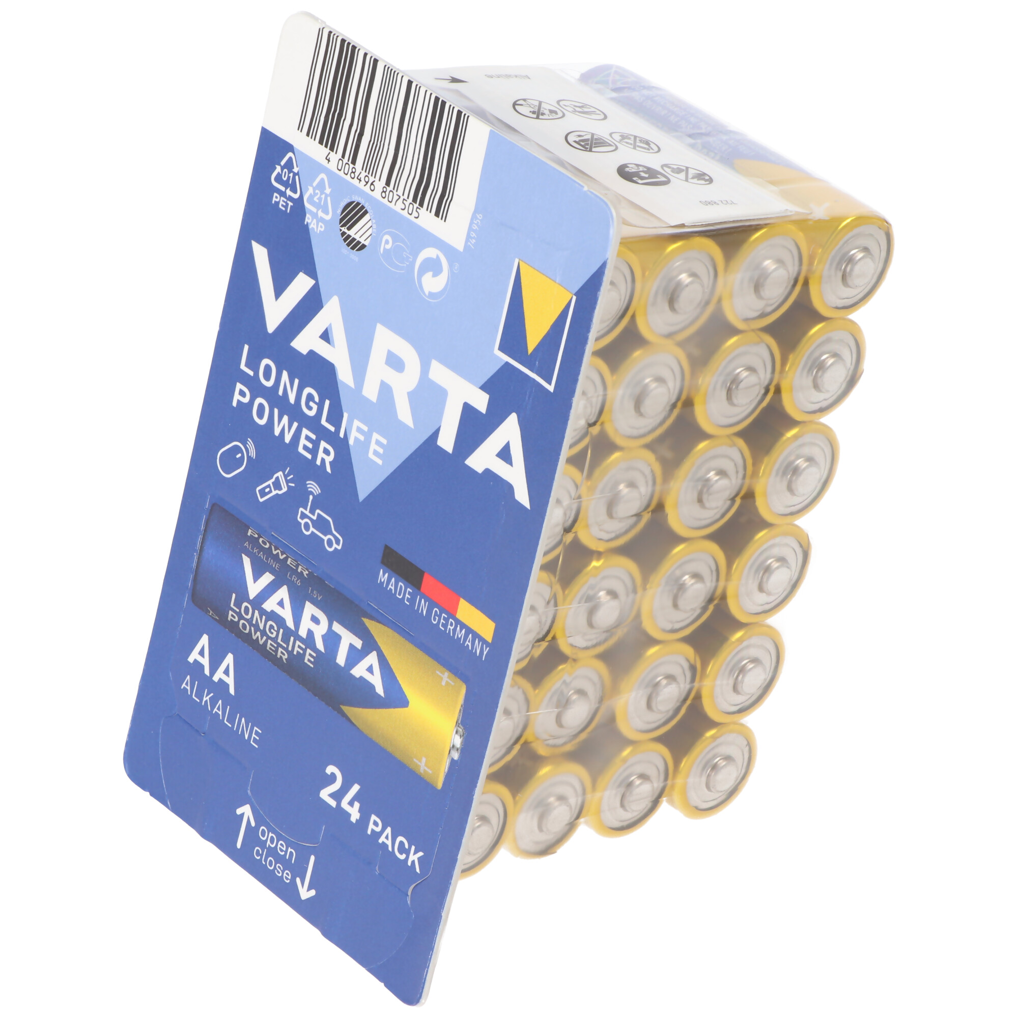 Varta Batterie Alkaline, Mignon, AA, LR06, 1.5V Longlife Power, Retail Box (24-Pack)