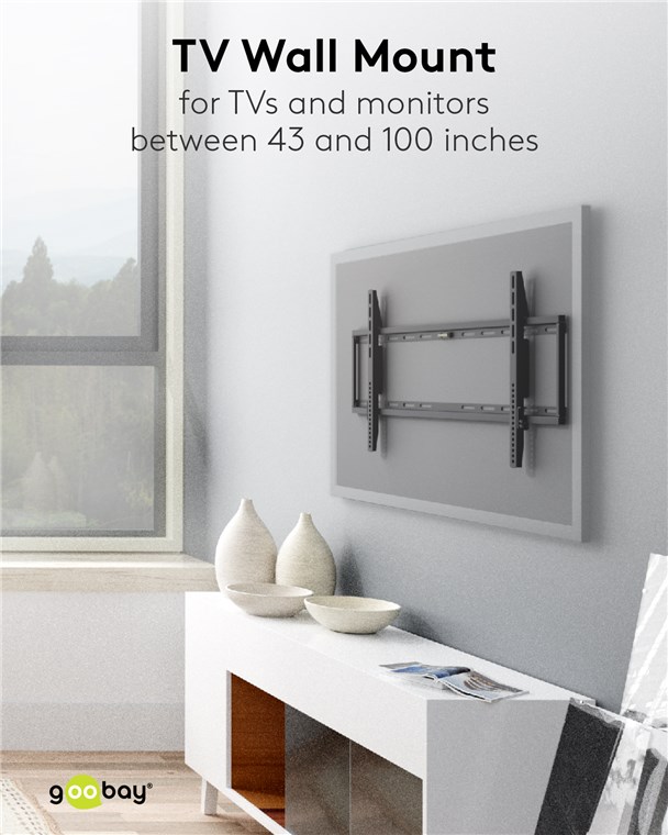 Goobay TV-Wandhalterung Basic FIXED (XL) - Halterung für Fernseher von 43 bis 100 Zoll (109-254 cm) bis 75 kg