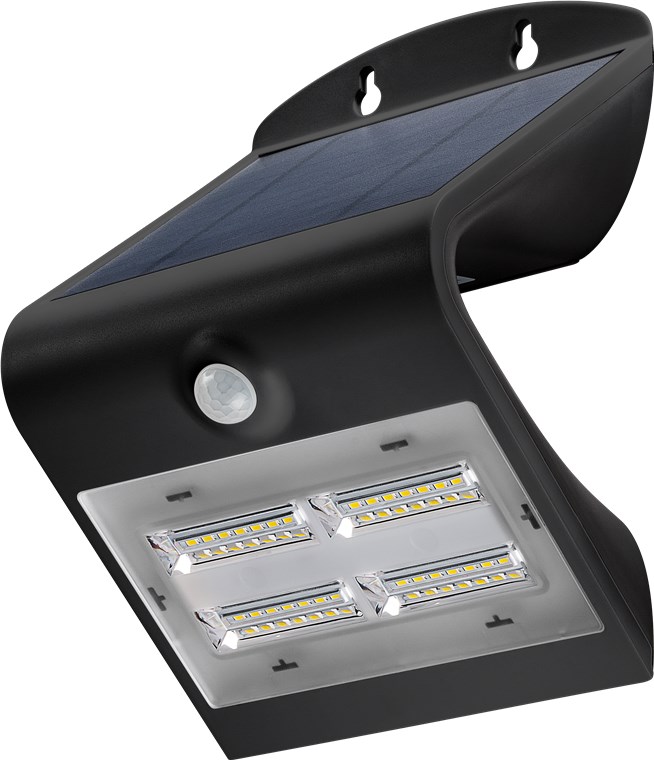 Goobay LED-Solar-Wandleuchte mit Bewegungsmelder, 3,2 W, schwarz - LED-Solarleuchte bietet eine neutralweiße Lichtlösung für Hauseingänge, Carports und Treppen