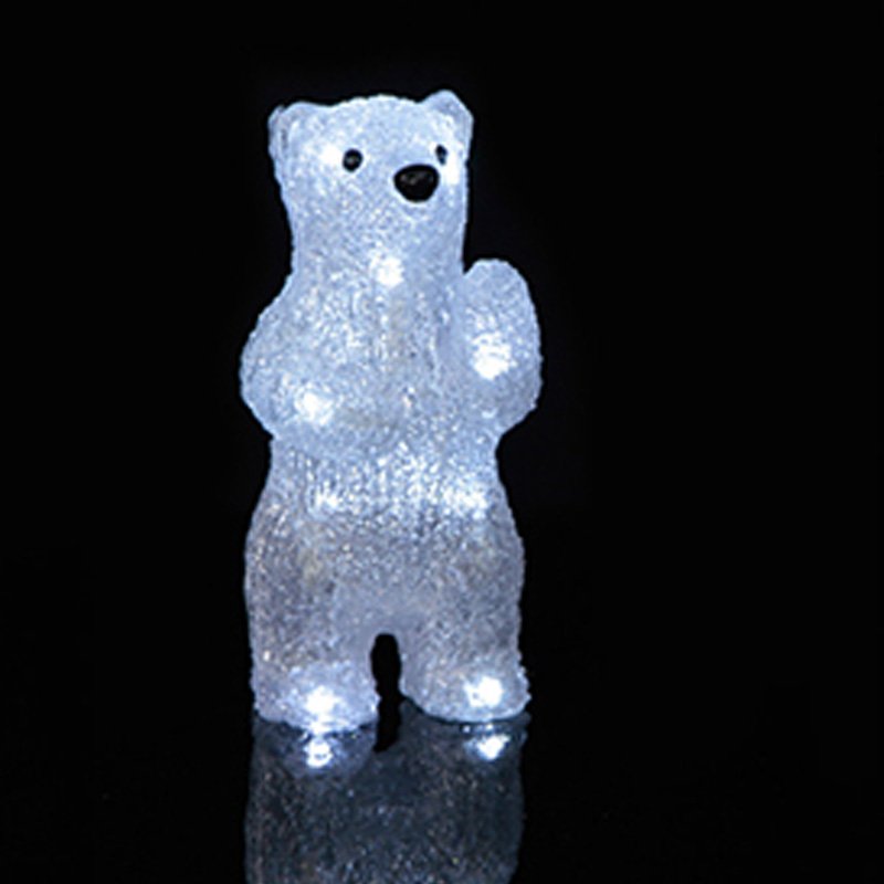 Kristall Bär 20cm mit 12fach LED Beleuchtung weiß inklusive Batterien