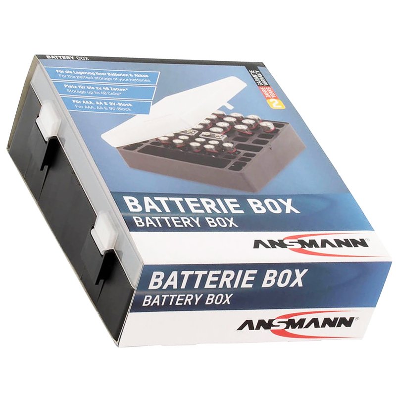 Ansmann Akku und Batterien Aufbewahrungs-Box für bis zu 24x AA, 16x AAA, 4x 9V