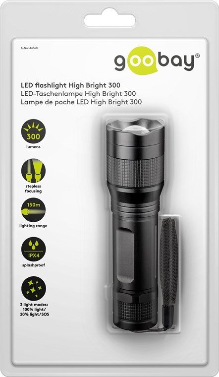LED-Taschenlampe High Bright 300 ideal für Freizeit, Sport, Camping, Angeln, Jagd und Pannenhilfe