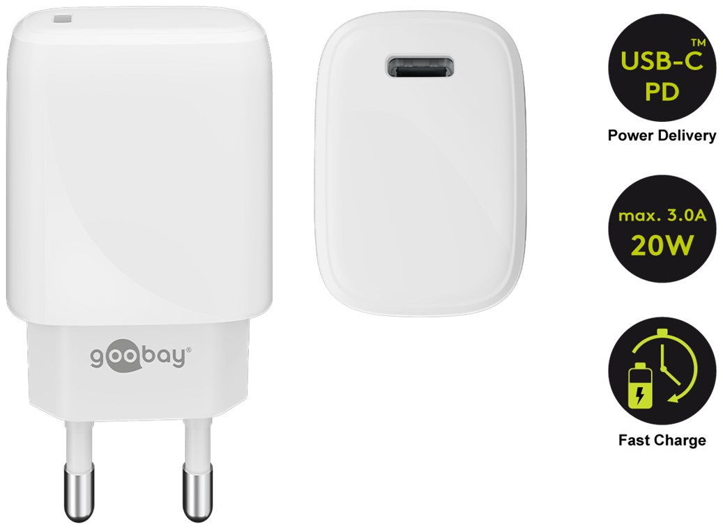 Goobay USB-C™ PD (Power Delivery) Schnellladegerät (20W) weiß - geeignet für Geräte mit USB-C™ (Power Delivery) wie z.B. iPhone 12