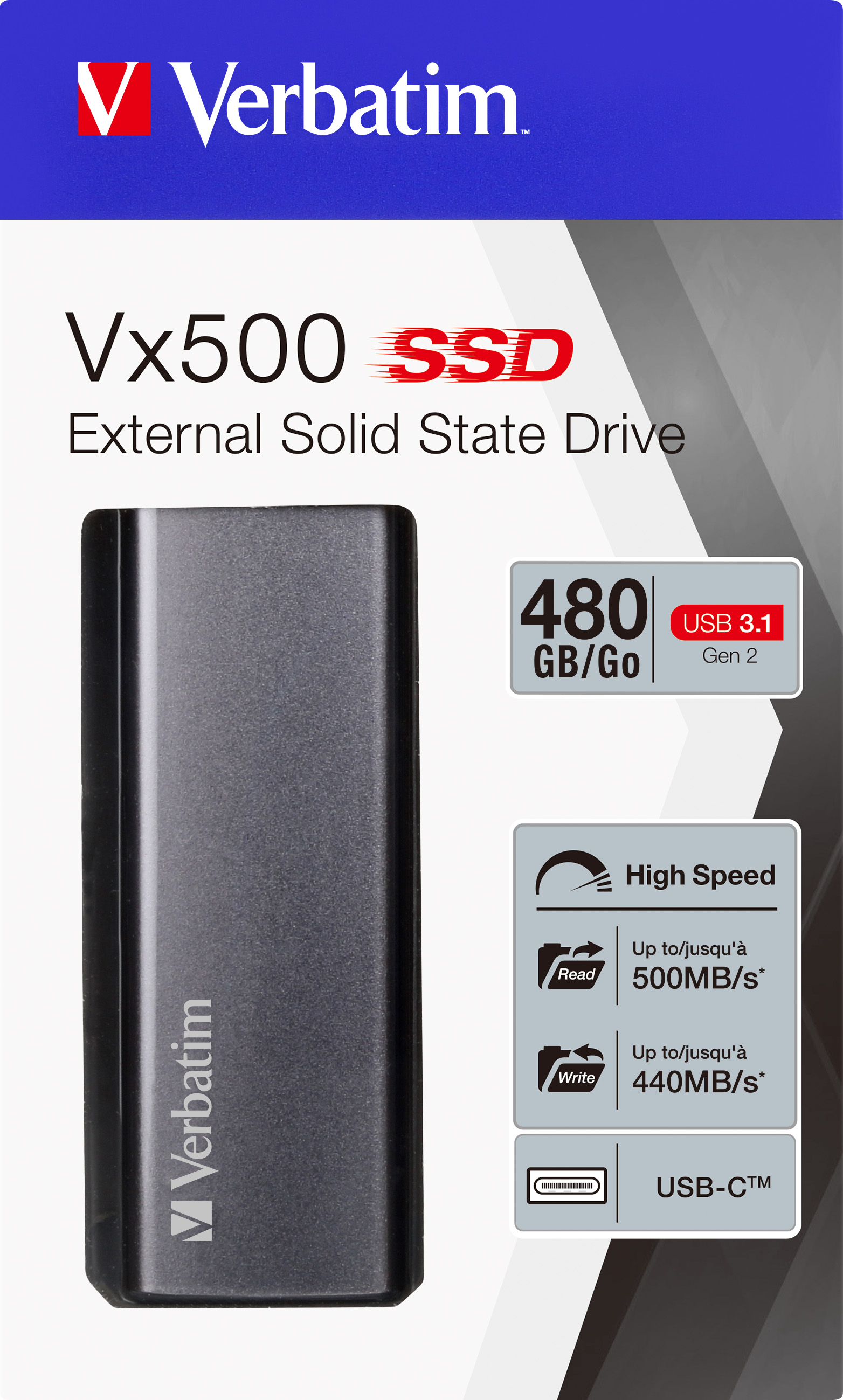 Verbatim SSD 480GB, USB 3.1, Typ A-C, Mini Vx500, (R) 500MB/s, (W) 440MB/s, Retail-Blister