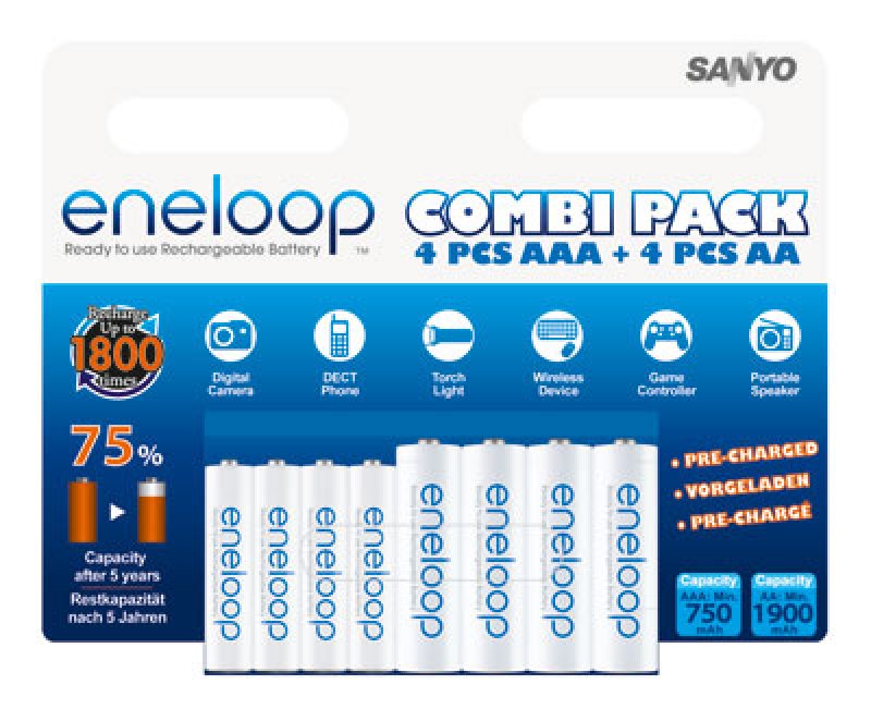 Panasonic eneloop Standard (ehem. Sanyo eneloop Standard) Kombipack inkl. 4x Mignon AA und 4x Micro AAA 1,2V Akkus im Blister