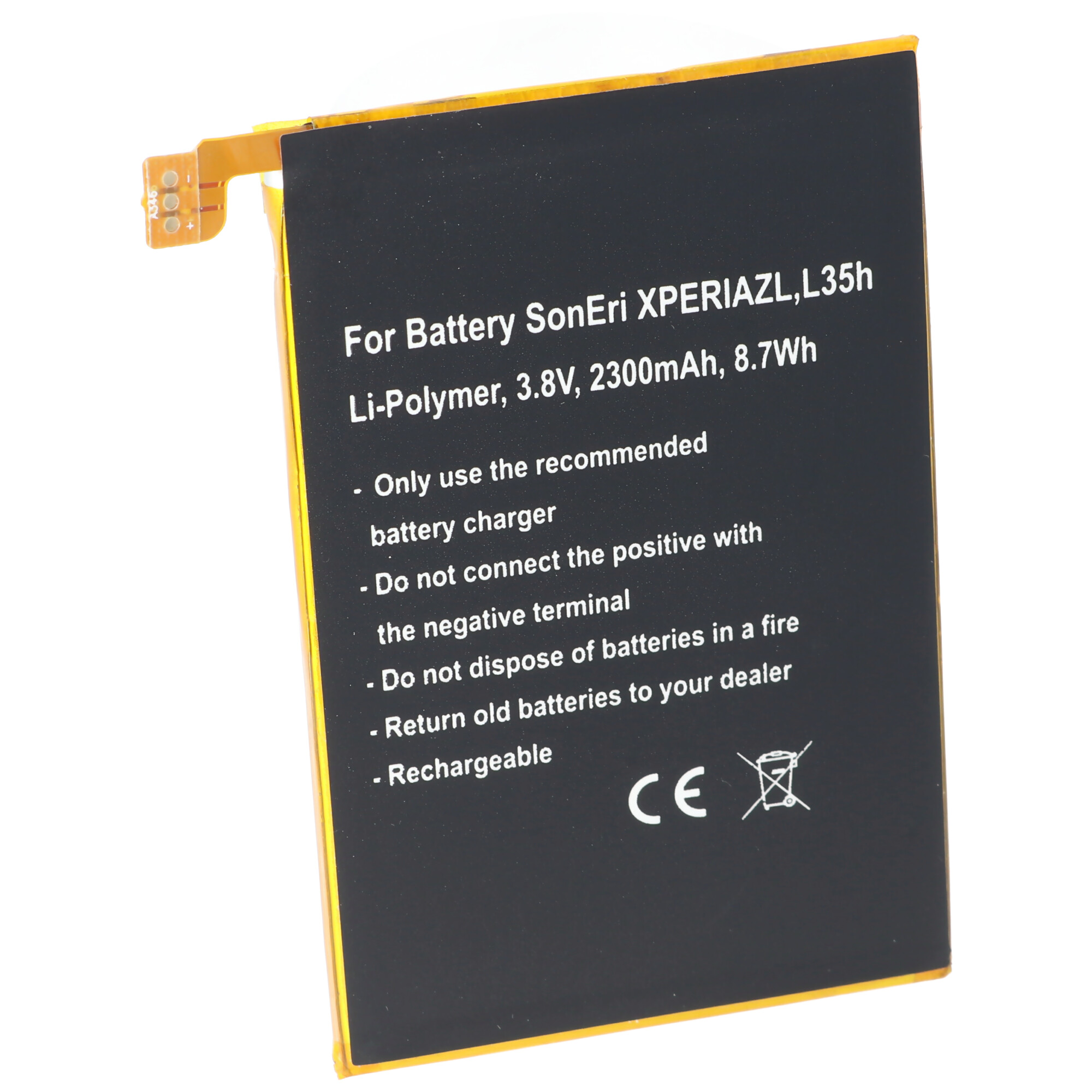 Akku passend für Sony Ericsson XPERIA ZL, L35h, Li-Polymer, 3,8V, 2300mAh, 8,7Wh, built-in, ohne Werkzeug