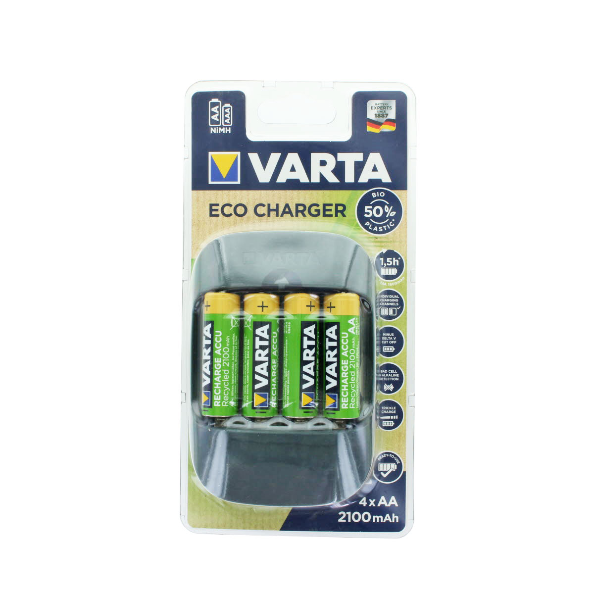 Varta 57680 Eco Charger inklusive 4x AA 2100mAh 56816 50 Prozent Bioplastic