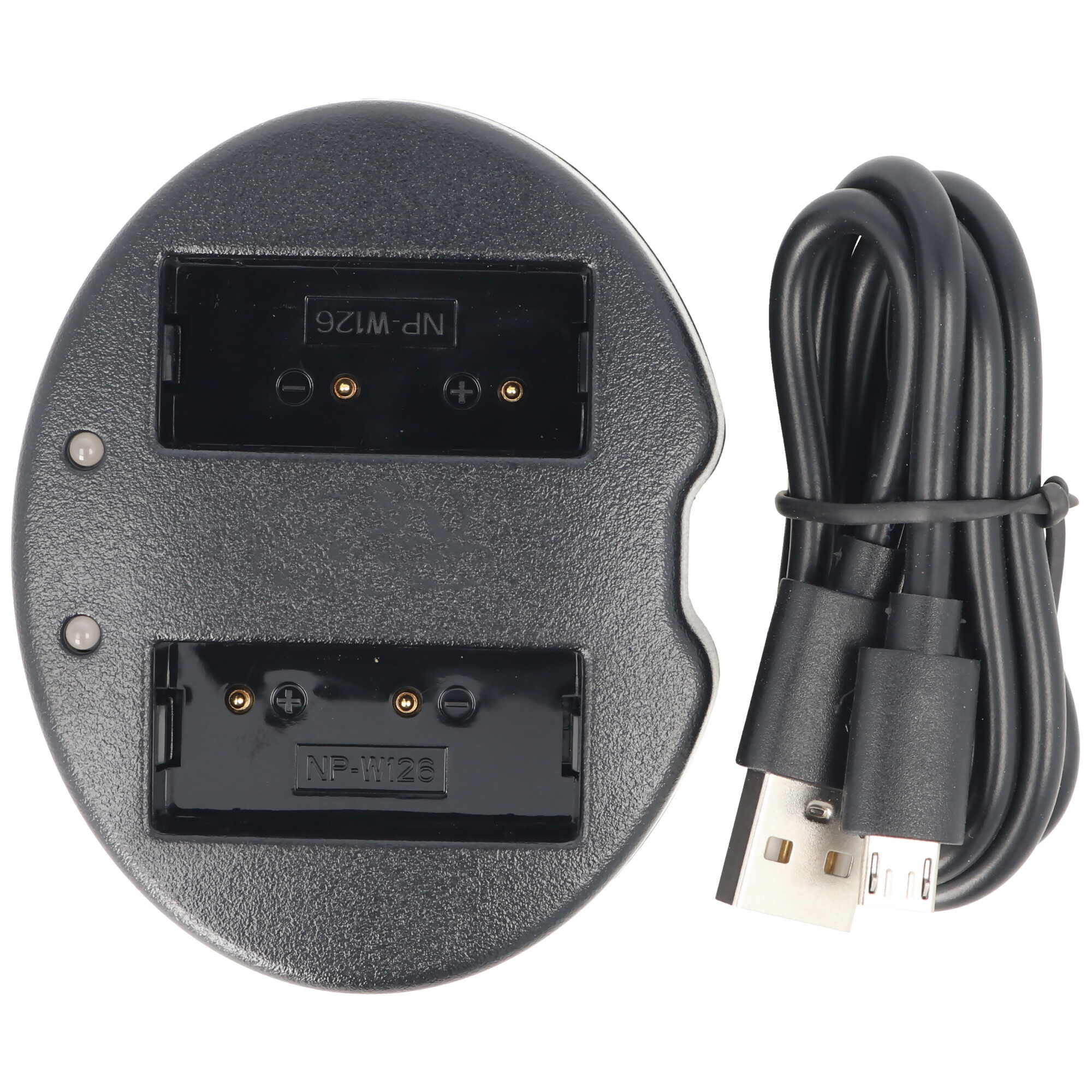 2-Fach USB Ladegerät für zwei Stück Fuji Akku NP-W126, Lieferung inklusive Ladeadapter und USB-Ladekabel