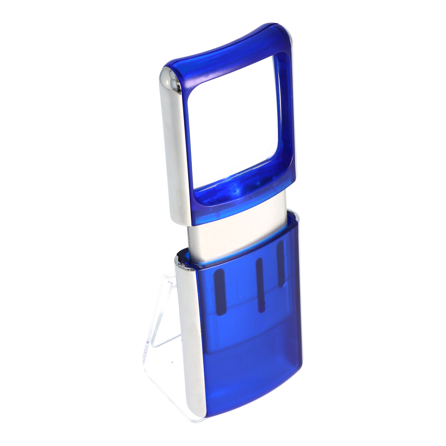 Lupe mit LED-Beleuchtung und 3fach Vergrösserung Farbe blau, in Blisterverpackung