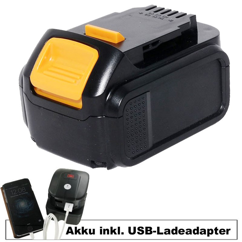 Akku und USB-Ladeadapter passend für Dewalt Akku DCB140, DCB141-XJ, DCB143-XJ, DCB145