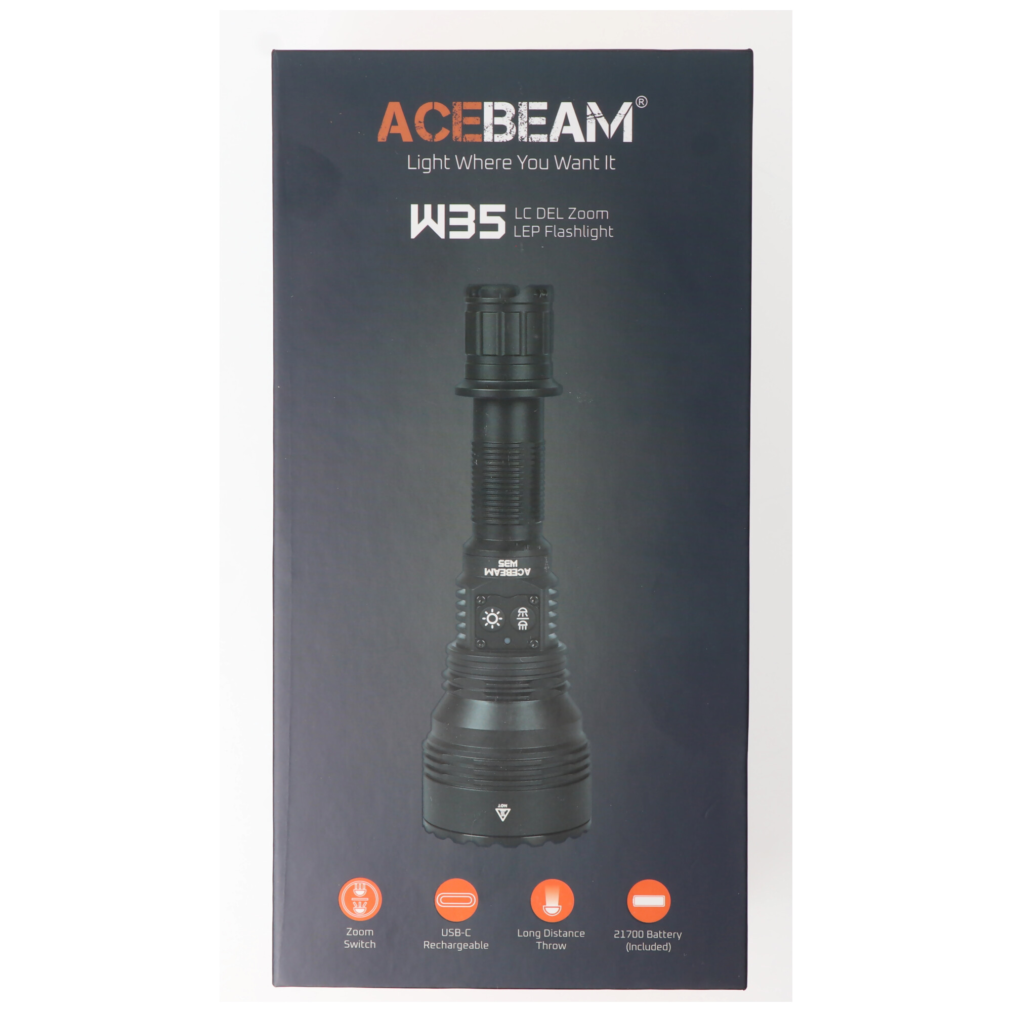 AceBeam W35 LC DEL zoombarer LEP Laser mit bis zu 2600 Meter Reichweite, 800 Lumen, inklusive 21700 5000mAh Li-Ion Akku