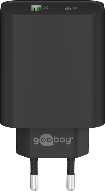 Goobay Dual-USB-Schnellladegerät PD/QC (45 W) schwarz - Ladeadapter mit 1x USB-C™-Anschluss (Power Delivery) und 1x USB-A-Anschluss (Quick Charge 3.0)