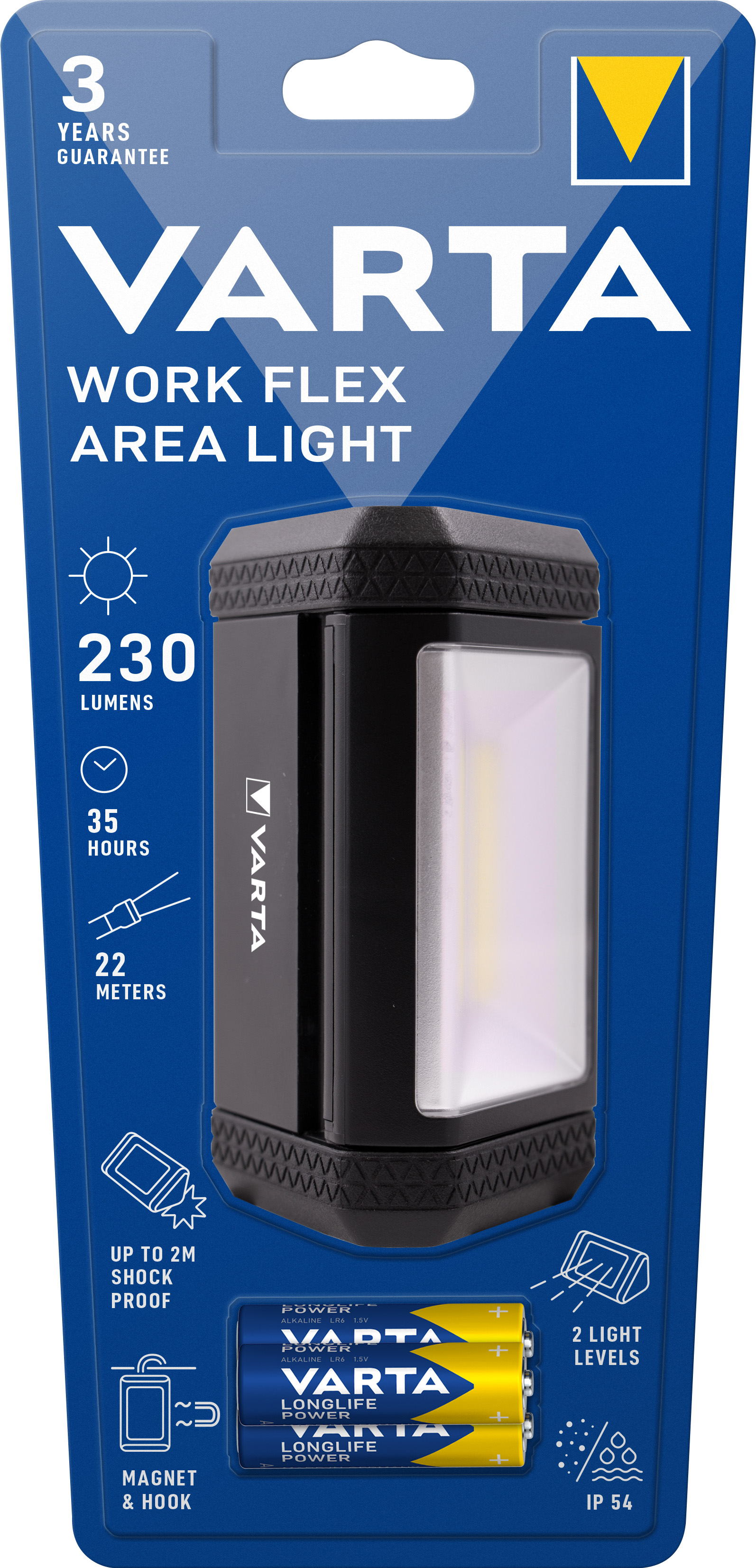 Varta LED Taschenlampe Work Flex Line, Area Light 230lm, inkl. 3x Batterie Alkaline AA, Retail Blister