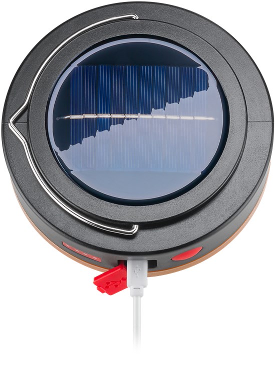 Goobay LED-Solar-Campinglampe mit IR-Fernbedienung - mit 6 Leuchtmodi, Solarpanel, Li-Ion-Akku 18650 (3,7 V, 2000 mAh), Powerbank-Funktion und USB-Kabel, für den Außeneinsatz geeignet (IP44)