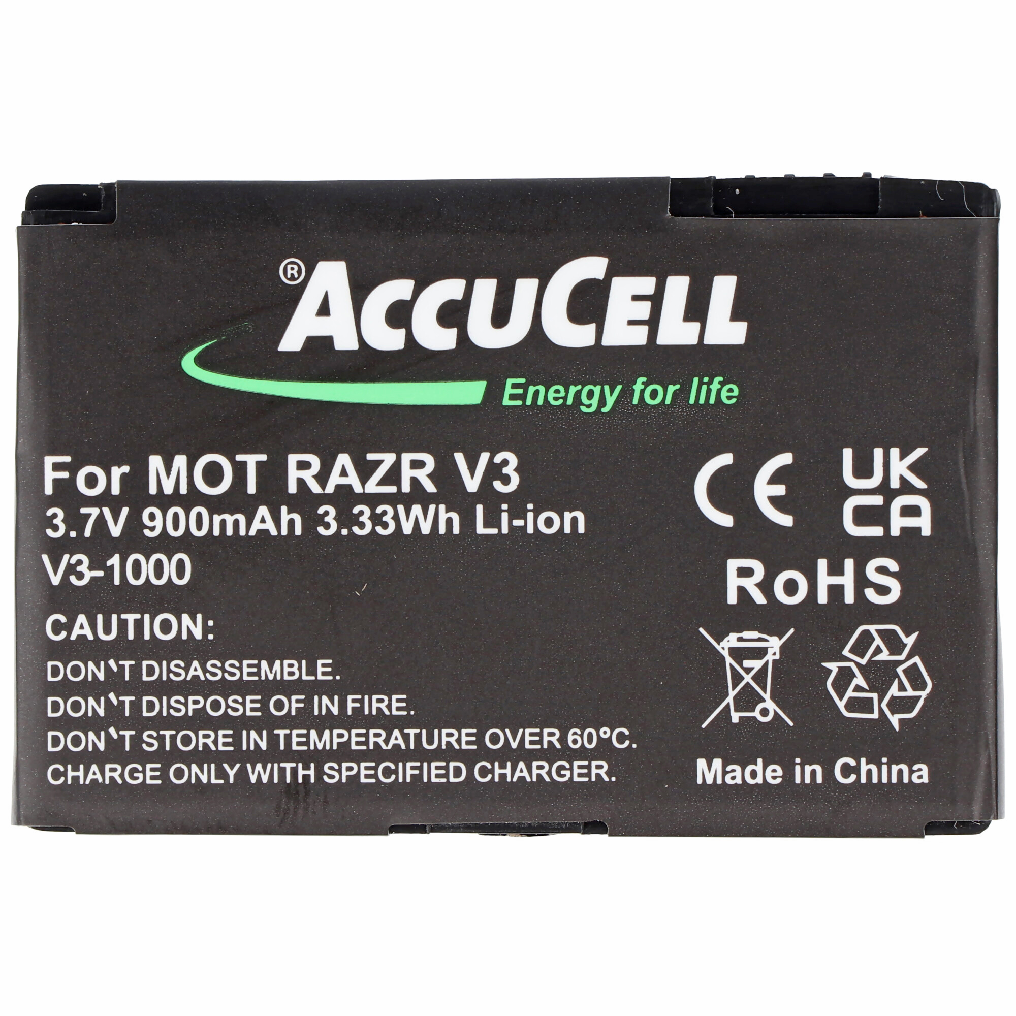 AccuCell Akku passend für Motorola V3 Razr, PEBL SNN5696, BA700, 900mAh
