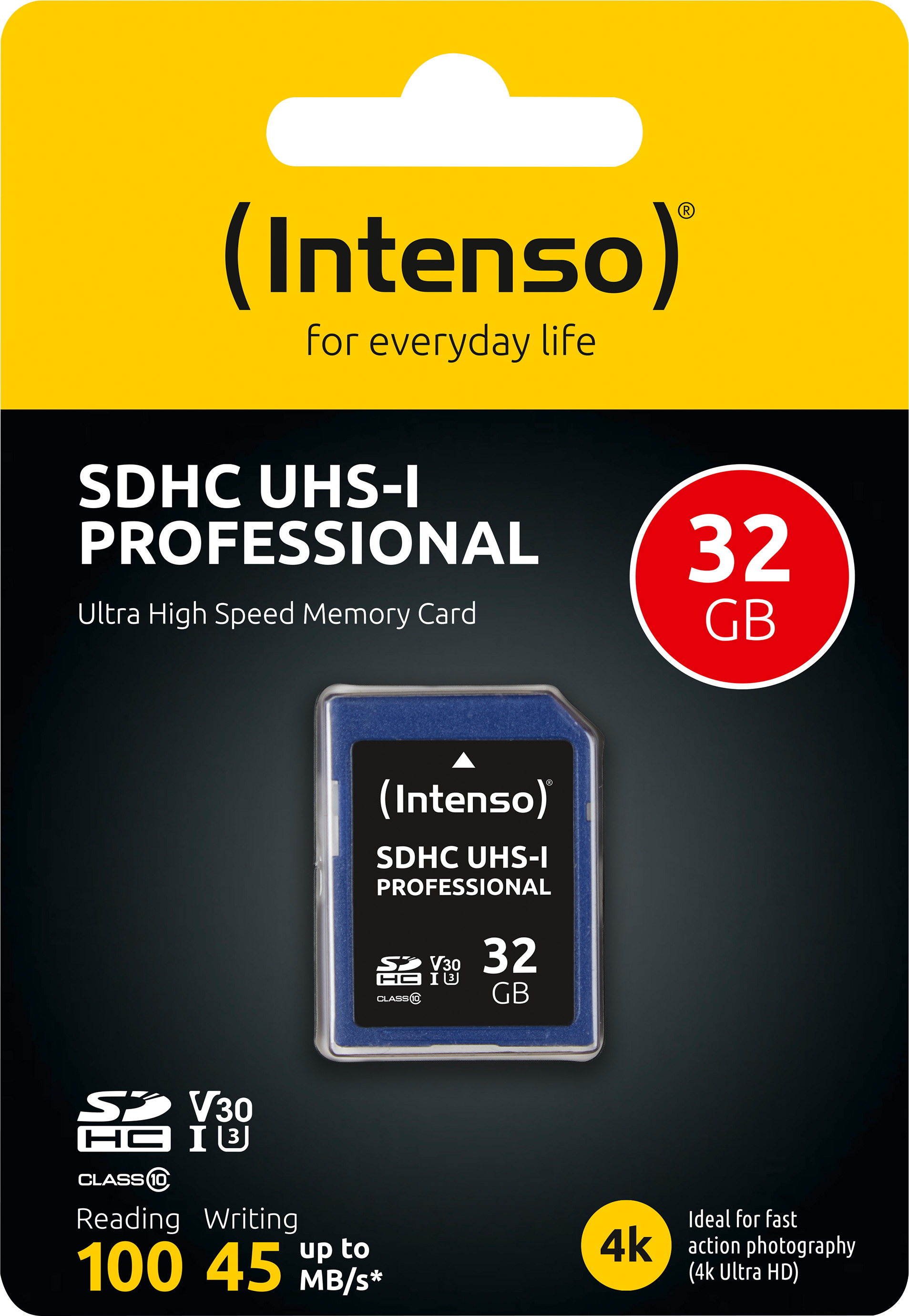 Intenso SDHC-Card 32GB, Professional, Class 10, U1, UHS-I (R) 100MB/s, (W) 45MB/s, Retail-Blister