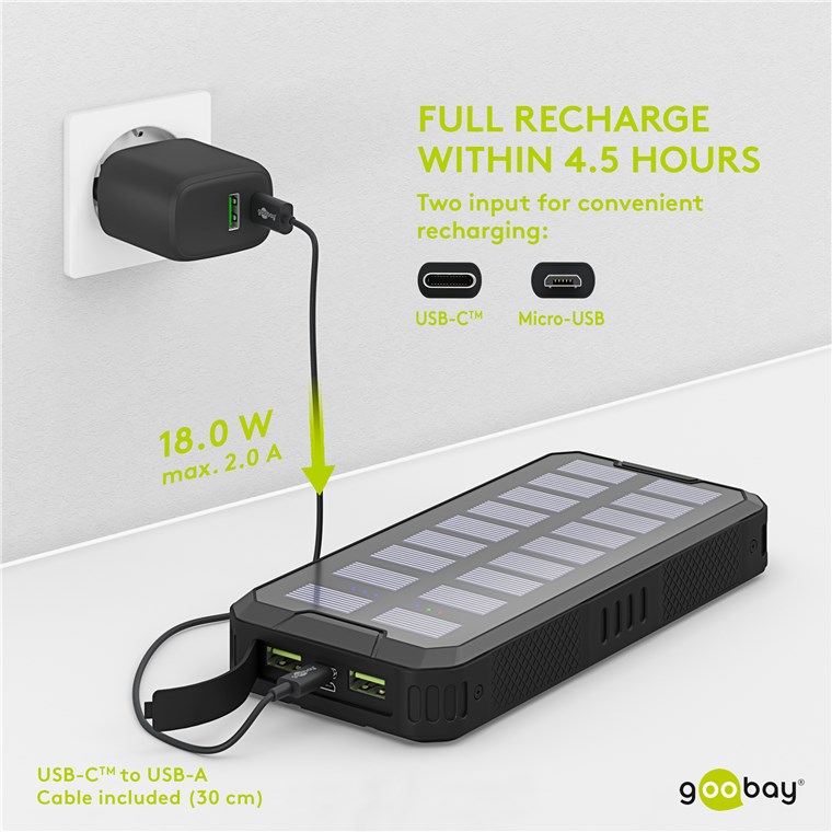 Goobay Outdoor Schnelllade-Powerbank mit Solar 20.000 mAh (USB-C