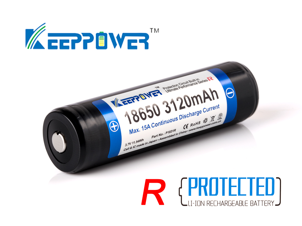 Keeppower R 18650 3120mAh 3,6V - 3,7V Li-Ion-Akku geschützt (Pluspol erhöht)