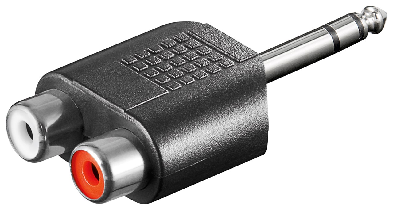 Goobay Cinch Adapter, stereo Buchse zu AUX Klinke 6,35 mm Stecker - 1x 6,35-mm-Klinkenstecker (3-polig, stereo) > 2x Cinchbuchse (Audio links/rechts)
