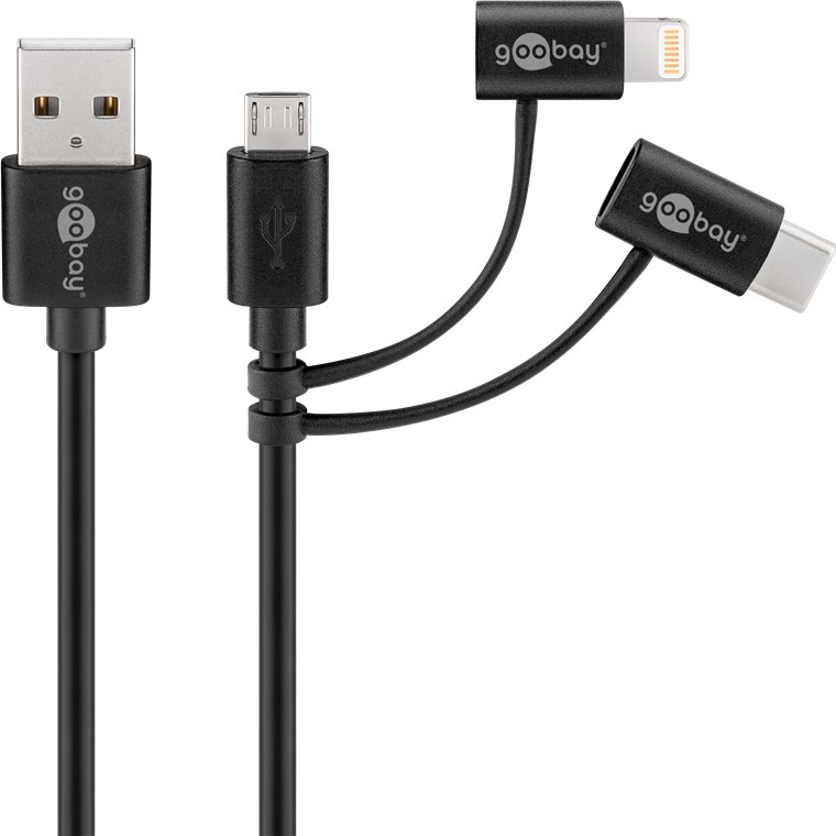 3in1 Kombi-Kabel mit Micro USB, USB-C und Apple Lightning Anschluss