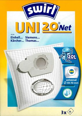 Swirl Universal-Staubsaugerbeutel UNI20net, verstärkt, 10-20cm, Ø59-70mm für AEG, Bosch, Clatronic, Einhell, Kärcher Staubsauger