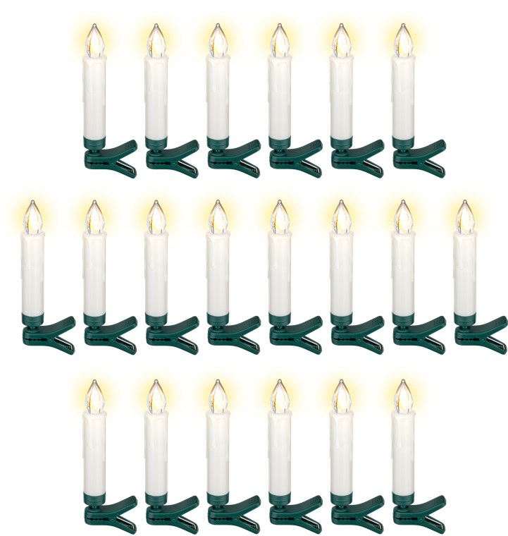 Goobay 20 kabellose LED-Weihnachtsbaumkerzen - mit Klemmen und IR-Fernbedienung zur Steuerung von Timer, Leuchtmodi & Dimmer