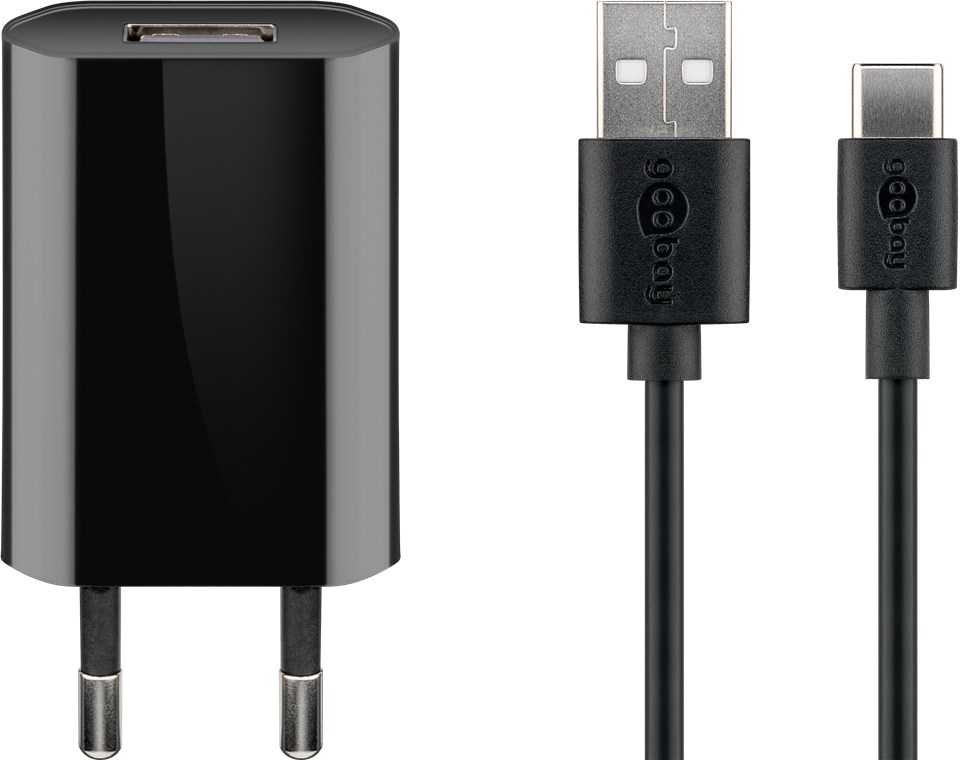 Goobay USB-C™ Ladeset 1 A - Netzteil mit Type-C™  Kabel 1m (Schwarz)