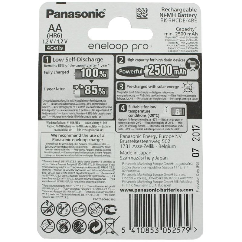 Panasonic eneloop Pro (ehem. Sanyo eneloop Pro) HR-3UWX 4er Pack min. 2500mAh und Akkubox