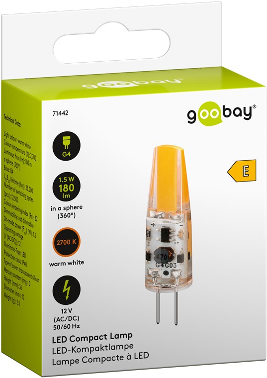 Goobay LED Kompaktlampe, 1,5 W - Sockel G4, warmweiß, nicht dimmbar
