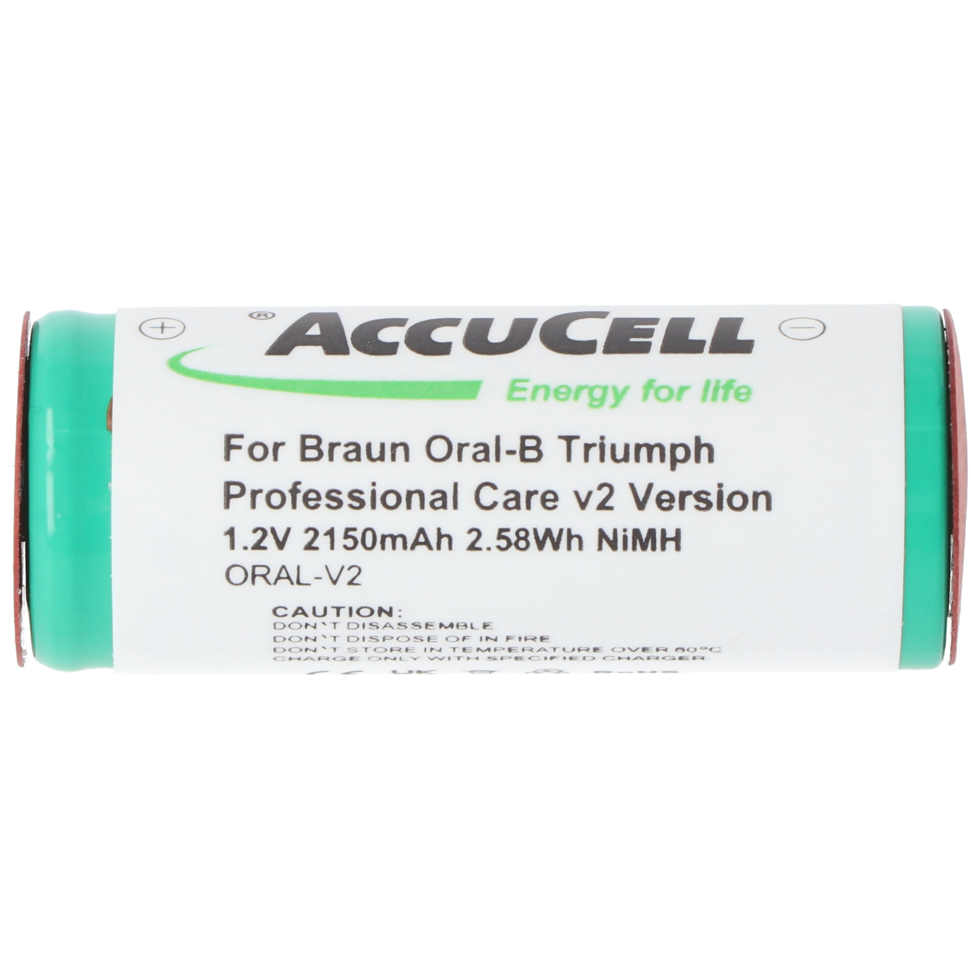 Akku passend für Braun Oral-B Triumph Professional Care v2 Version, Lötfahnen mittig 2mm breite, Abmessungen 43x17mm