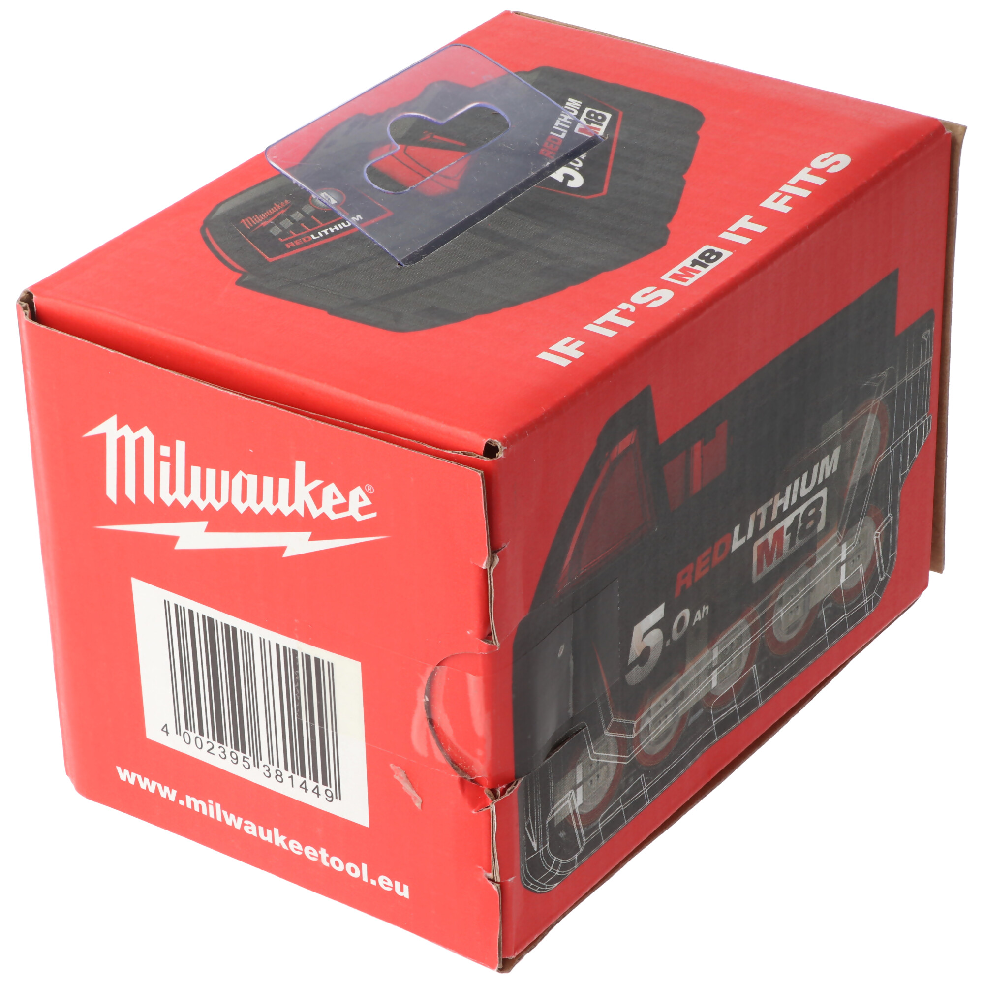Original Milwaukee M18, M18B5 Red Lithium Akku Li-on 18V 5,0Ah, Akku Weitkowitz Stilo Cut 50