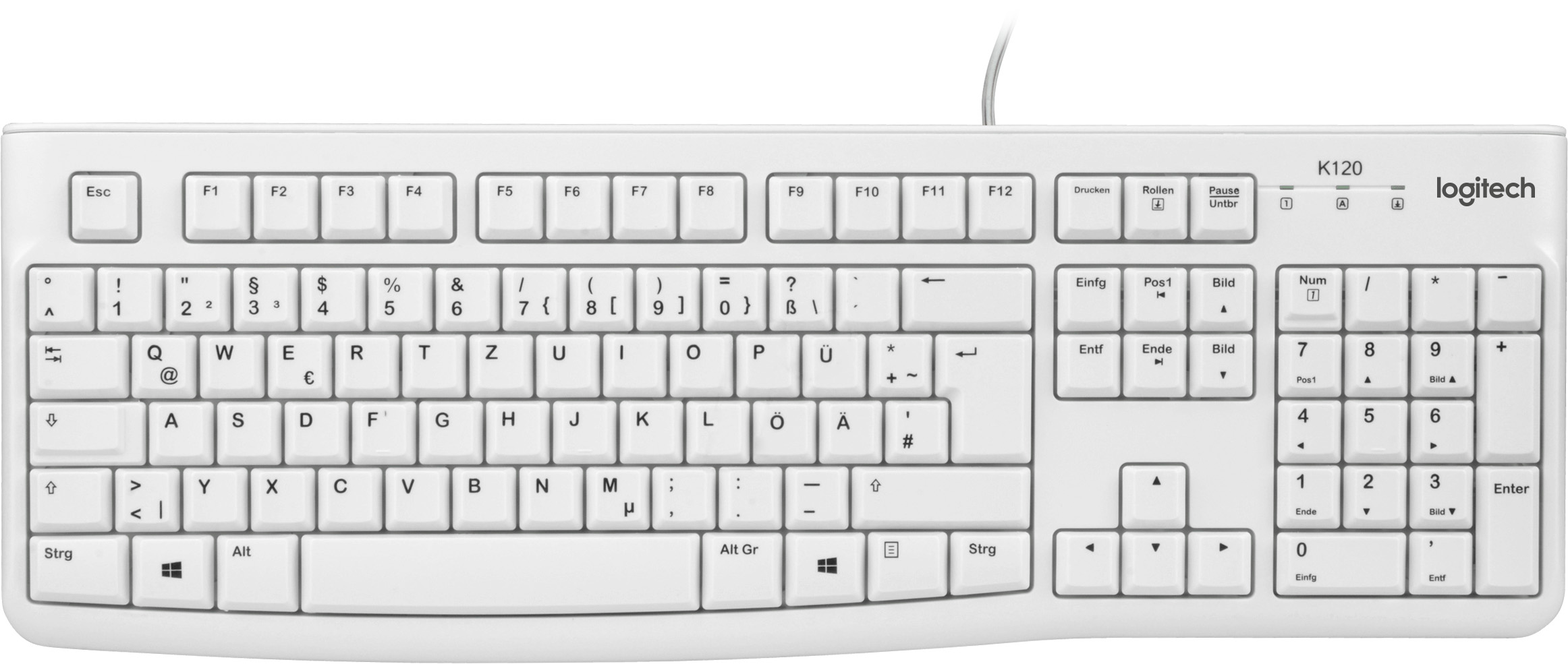 Logitech Tastatur K120, USB, weiss DE, Business